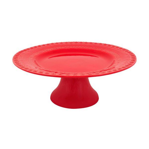 Prato c/Pé Fantasia Vermelho 28cm