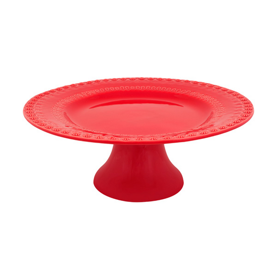 Prato c/Pé Fantasia Vermelho 28cm