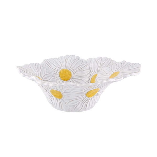 Saladeira Maria Flor Margarida Branco/Amarelo 27cm