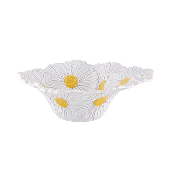 Saladeira Maria Flor Margarida Branco/Amarelo 27cm
