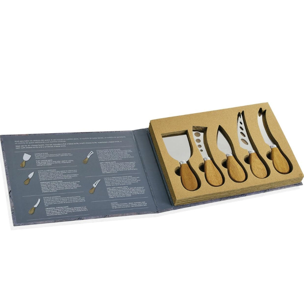 Set 5 Facas Queijo Inox/Acácia