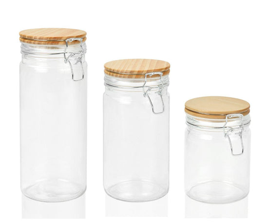 Pote Vidro Tampa Madeira 1300ml